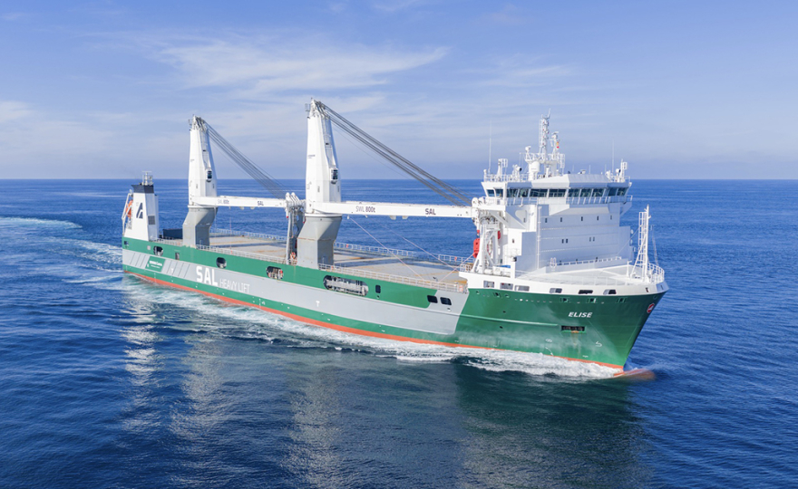 The recently delivered MV Elise, the first of SAL Heavy Lift’s Orca-class newbuilds. (Image credit: Harren Group)